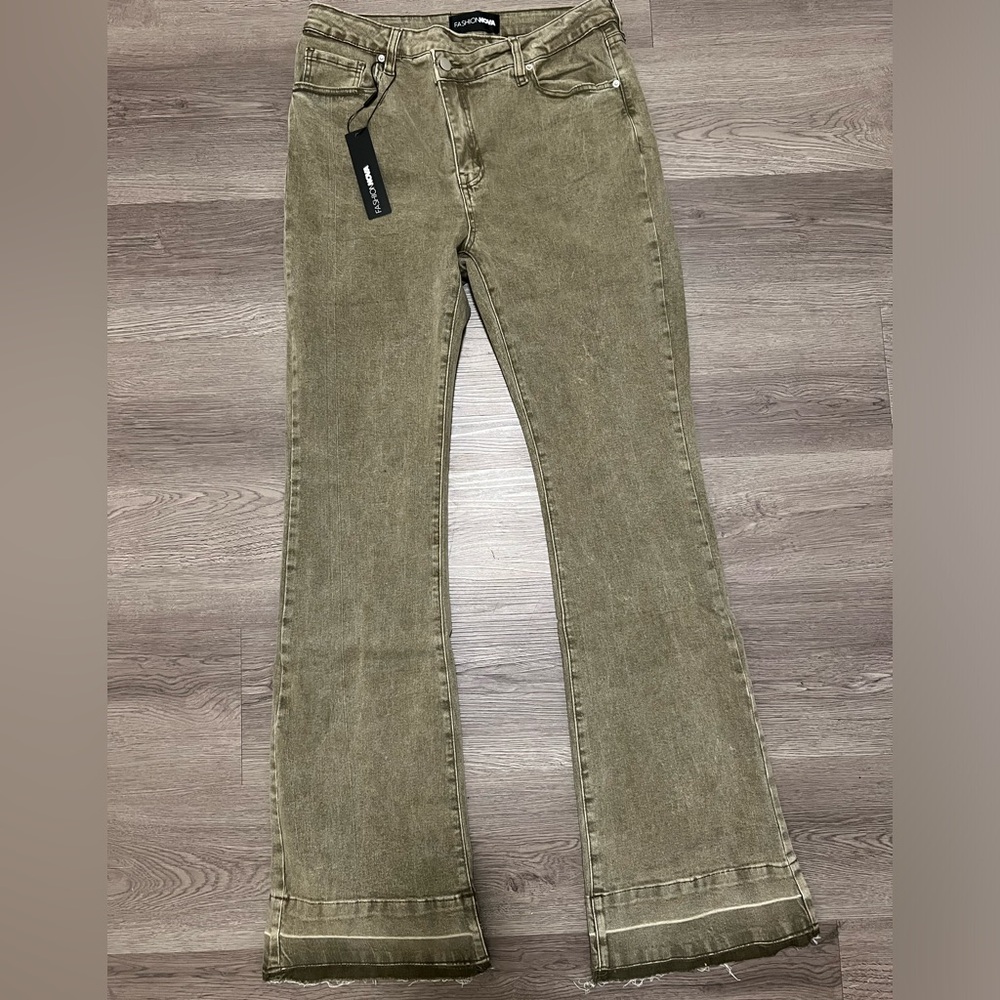 High Rise Flare Jean - Olive